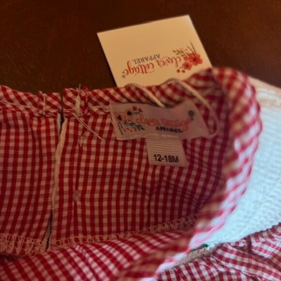 Red Gingham Baby Romper With Christmas Embroidery santa snowman,‎ reindeer - Picture 8 of 8
